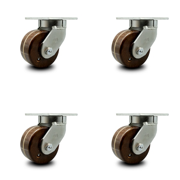 6 Inch Extra Heavy Duty High Temp Phenolic Wheel Swivel Top Plate Caster, 4PK